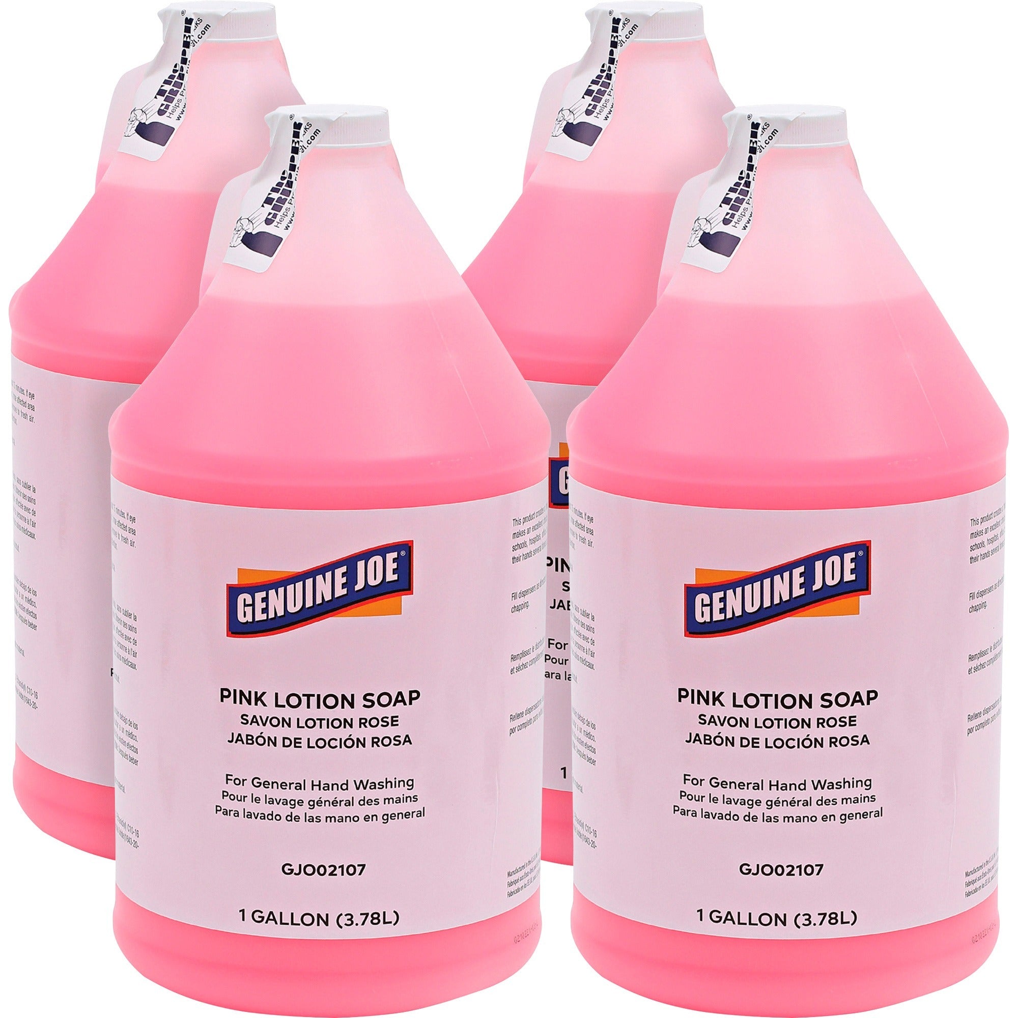 Genuine Joe Pink Lotion Soap: Rich Lather for Hand and Skin - 1 gal - 4/Carton - Soaps/Cleaners