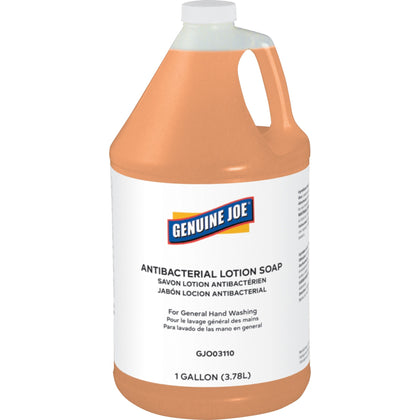 Genuine Joe Antibacterial Lotion Soap - 1 gal - Bacteria Remover, Grime Remover, Dirt Remover - Hand - Antibacterial - Orange - Anti-septic, Pleasant Scent - 1 Each