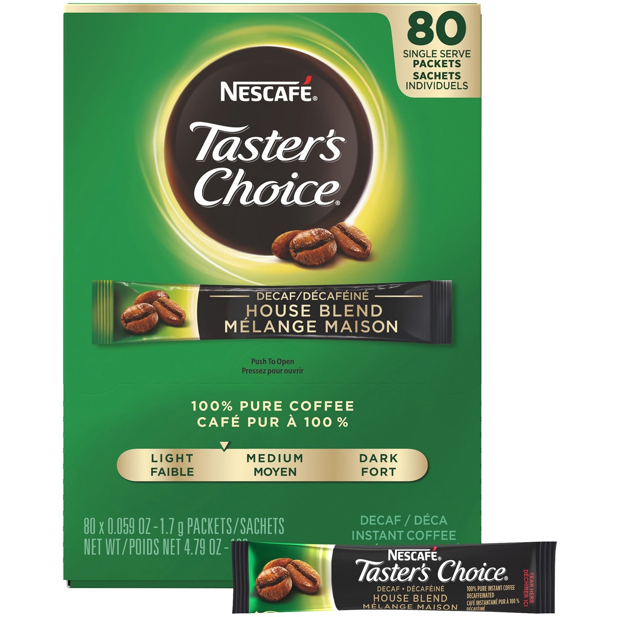 Nescafe Taster's Choice House Blend Decaf Coffee - Light/Medium - 0.1 oz - House Blend - Decaffeinated - 80 / Box