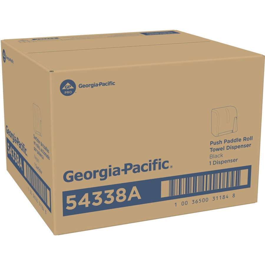 Georgia-Pacific Push Paddle Paper Towel Dispenser - Roll Dispenser - 14.3" Height x 12.8" Width x 10.5" Depth - Black - Hygienic, Durable, See Through Window - 1 / Carton