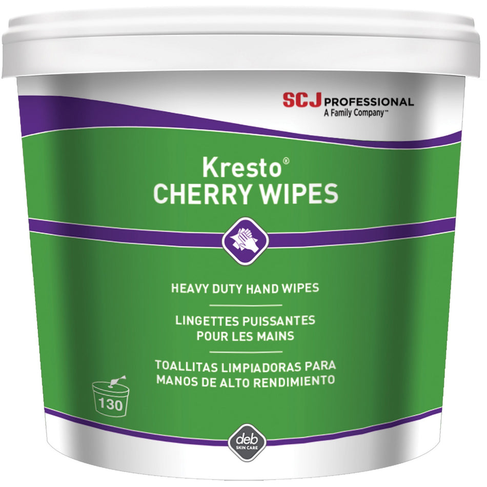 SC Johnson Kresto Heavy-Duty XL Hand Wipes - Cherry - 10" Width x 12" Length - White, Red - Polypropylene - 130/Bucket - 1 Each