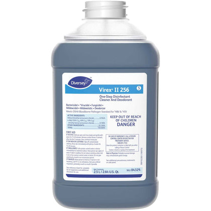 Diversey Virex II 256 Disinfectant Cleaner: Minty Scent 84.5 fl oz - 2.6 quart - Non-porous - Deodorize - Blue