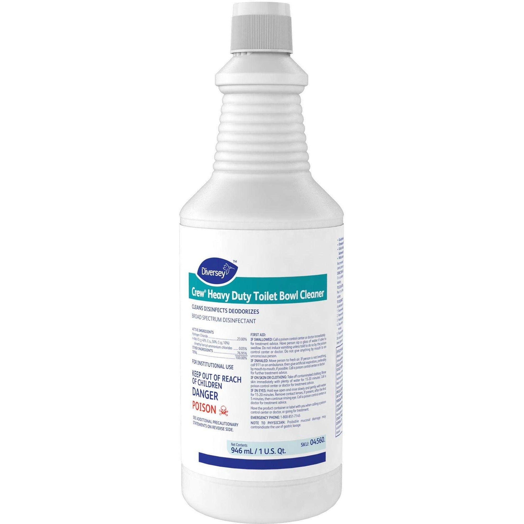 Diversey Crew Heavy Duty Toilet Bowl Cleaner - Ready-To-Use - 32 fl oz (1 quart) - Minty Scent - Heavy Duty, Fast Acting, Easy to Use, Disinfectant, Deodorize - Blue - 12 / Carton