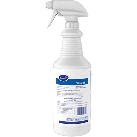 Diversey Virex Tb RTU Disinfectant Cleaner - Ready-To-Use - 32 fl oz (1 quart) - Lemon Scent - Deodorize, Fast Acting - White - 12 / Carton