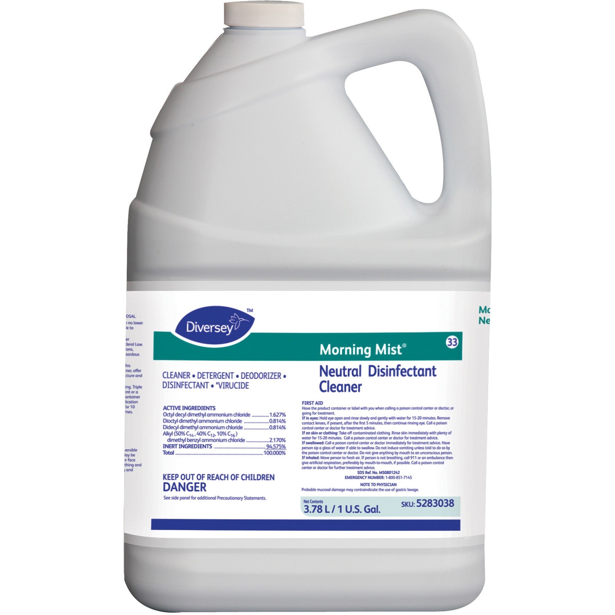 Diversey Morning Mist Neutral Disinfectant - Ready-To-Use - 128 fl oz (4 quart) - Neutral Scent - Deodorize - Blue - 4 / Carton