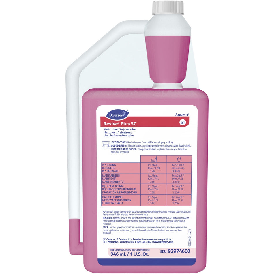 Diversey Floor Cleaner/Maintainer - 32 fl oz (1 quart) - Sweet Scent - Fast Acting, Quick Drying - Red - 6 / Carton