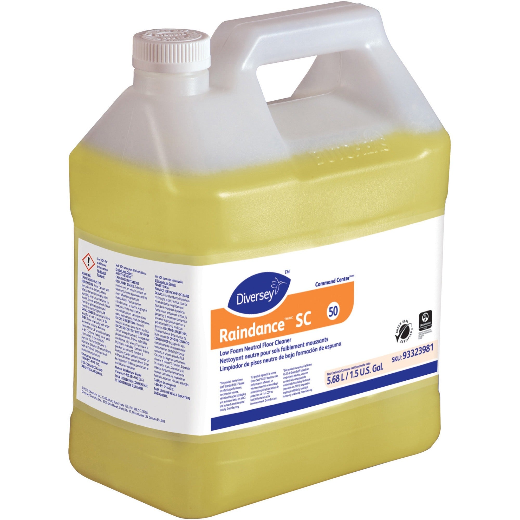 Diversey Raindance Neutral Floor Cleaner #50 - Concentrate - 192 fl oz (6 quart) - Floral Scent - Low Foaming, Non Alkaline - Yellow - 2 / Carton