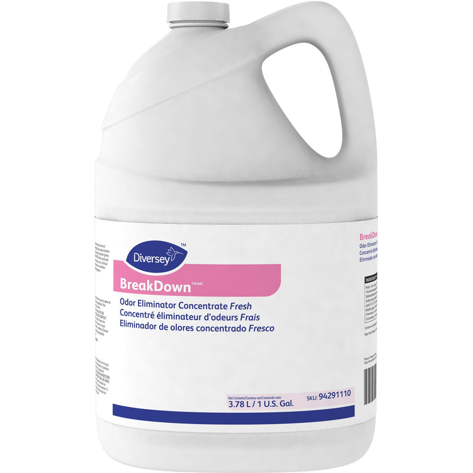Diversey Fresh Odor Eliminator Concentrate - For Multi Surface - Ready-To-Use/Concentrate - Liquid - 128 fl oz (4 quart) - Fresh Scent - Bactericide - Red - 4 / Carton