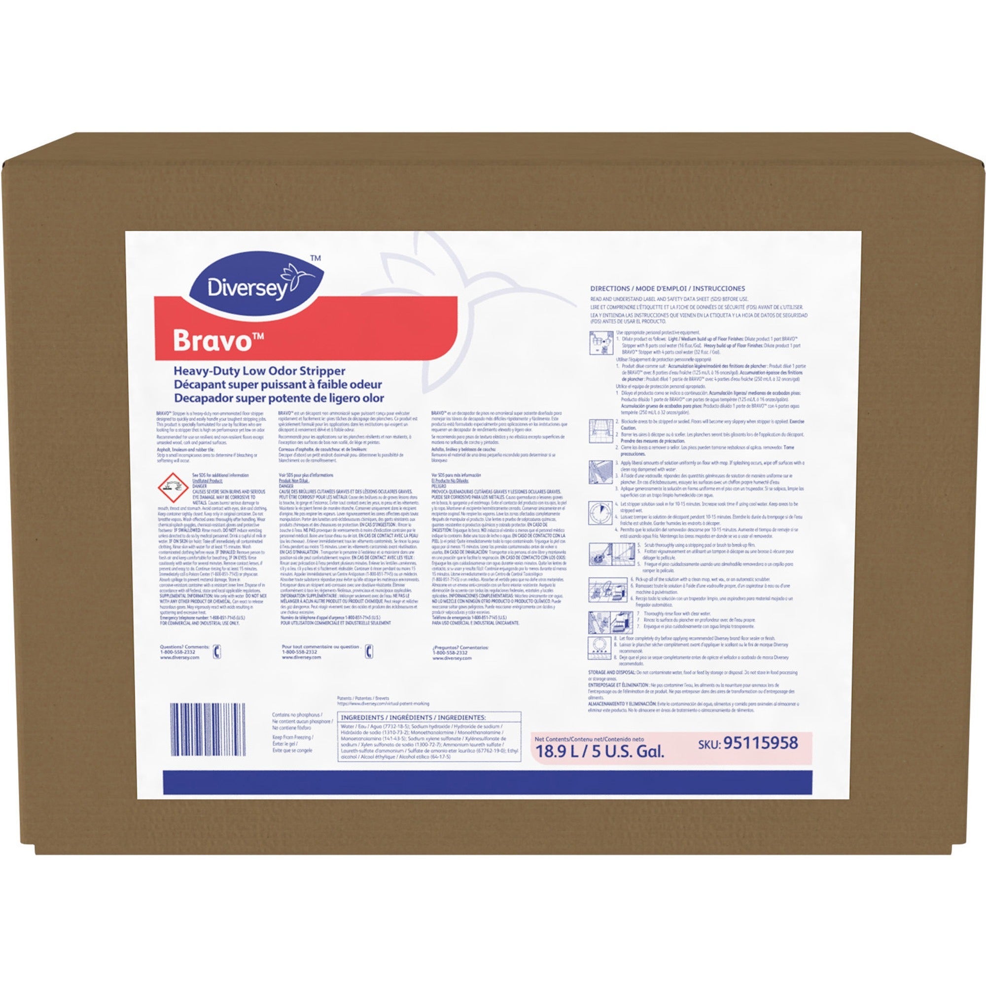 Diversey Bravo Heavy Duty Low Odor Stripper - 640 fl oz (20 quart) - Heavy Duty, Low Odor, Ammonia-free, Solvent-free - Clear - 1 Each