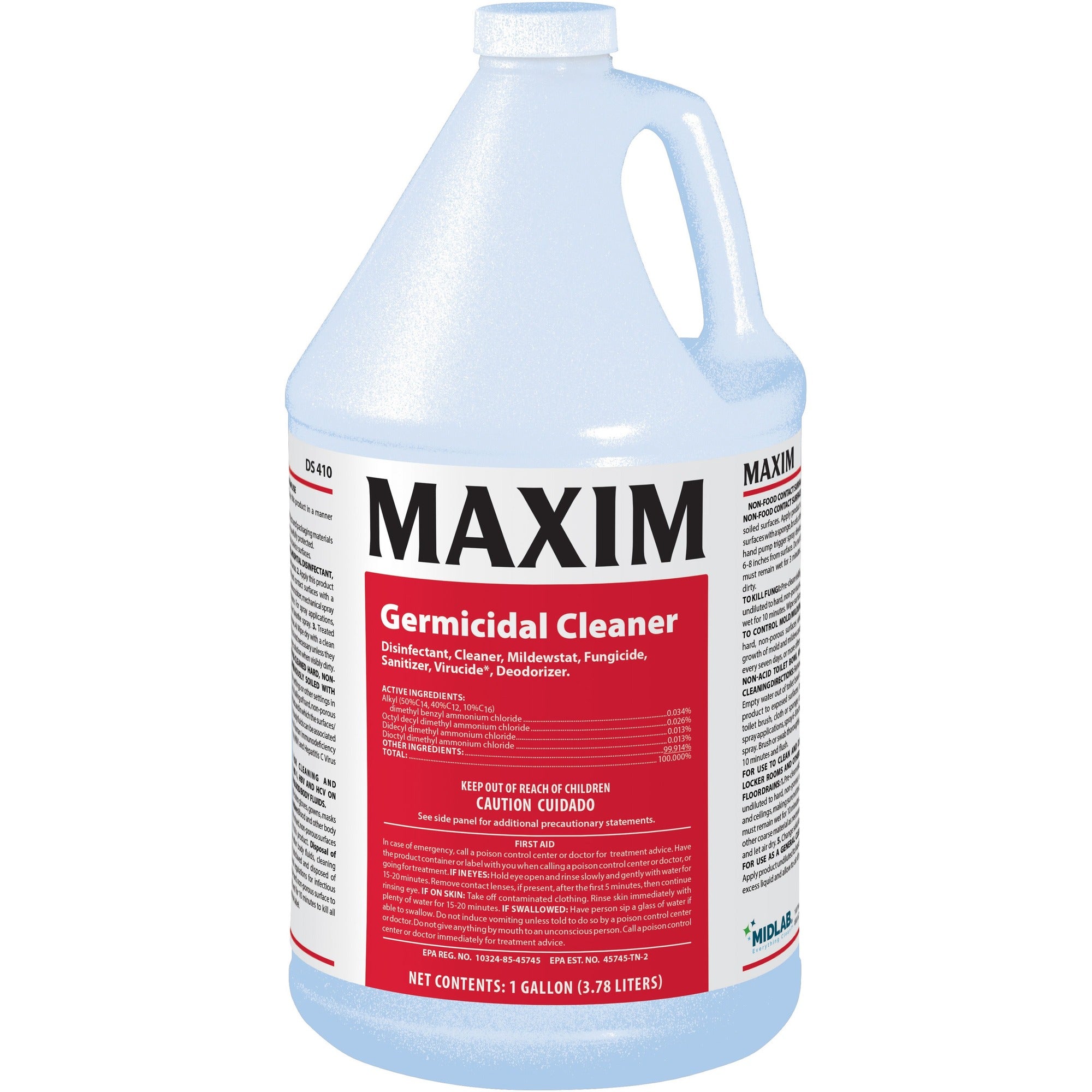 Maxim Germicidal Cleaner - Deodorant, Disinfectant, Non-porous - Yellow - 4 / Carton