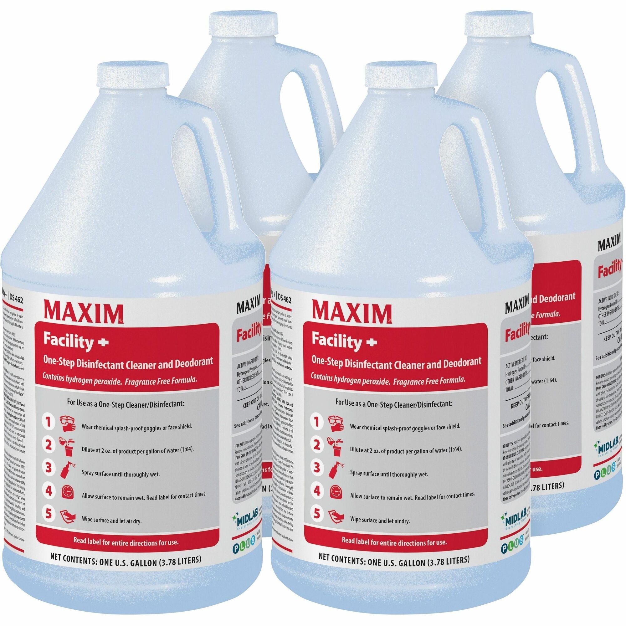 Maxim Facility+ One Step Disinfectant - 128 fl oz (4 quart) - Deodorant, Non-porous - Clear - 4 / Carton