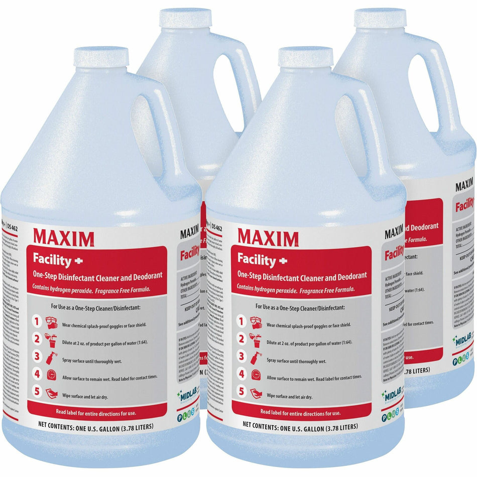 Maxim Facility+ One Step Disinfectant - 128 fl oz (4 quart) - Deodorant, Non-porous - Clear - 4 / Carton