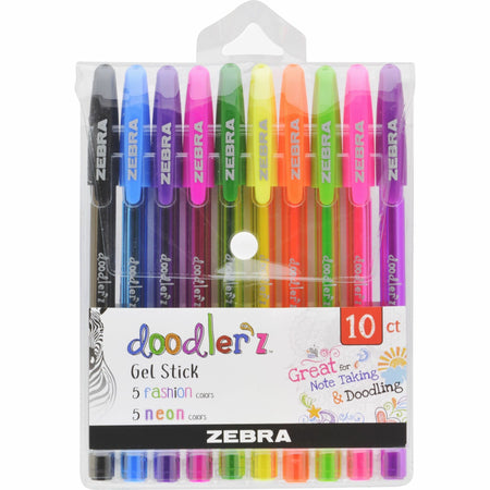 Zebra Pen Doodler'z Gel Stick Pen Set - 1 mm Bold Pen Point - Assorted Neon Ink - Gel-based, Water Based - Translucent Barrel - 1 / Pack