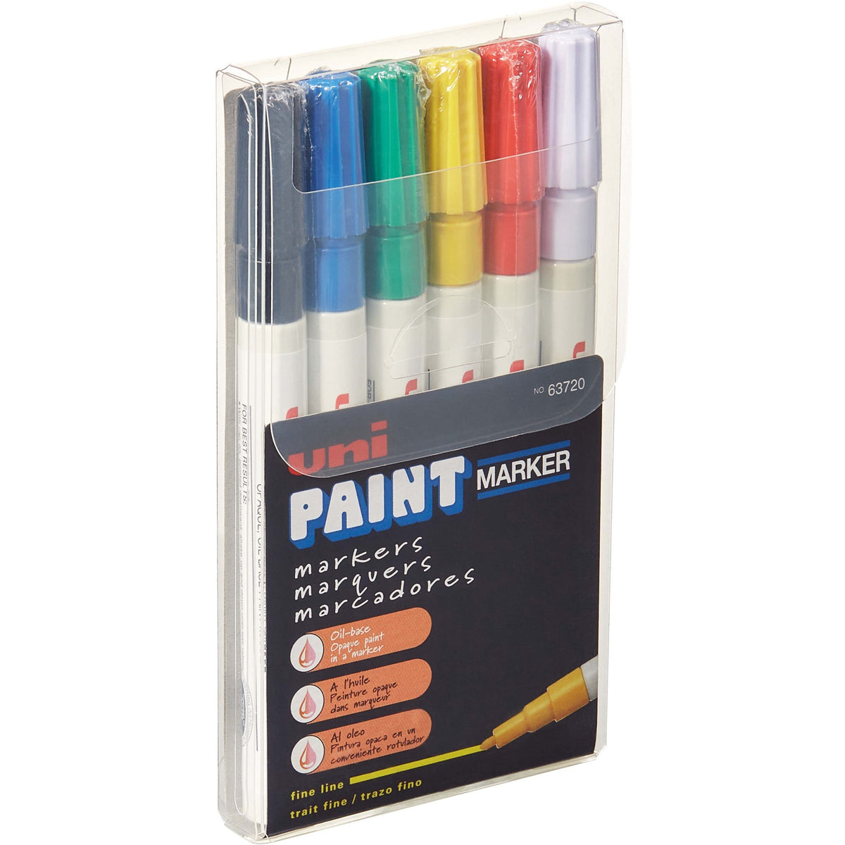 uniball&#8482; uni-Paint PX-21 Oil-Based Paint Marker - Blue, White, Red, Yellow, Green, Black Ink - Oil Based - 6 / Set
