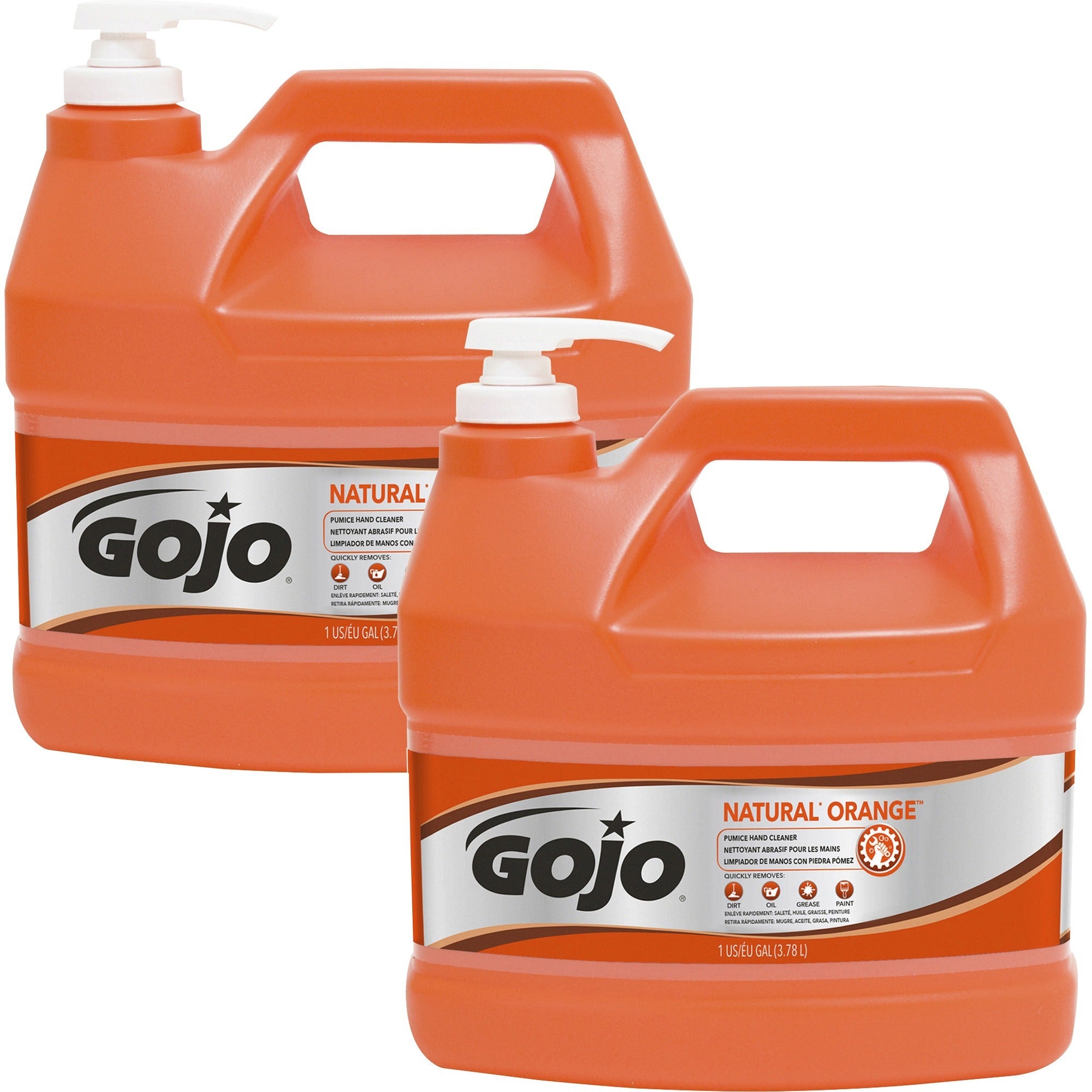 Gojo® NATURAL* ORANGE Pumice Hand Cleaner - Orange Citrus Scent - 1 gal - Pump Bottle Dispenser - Soil Remover, Dirt Remover, Grease Remover, Oil Remover - Hand - Fast Acting, Heavy Duty - 2 / Carton