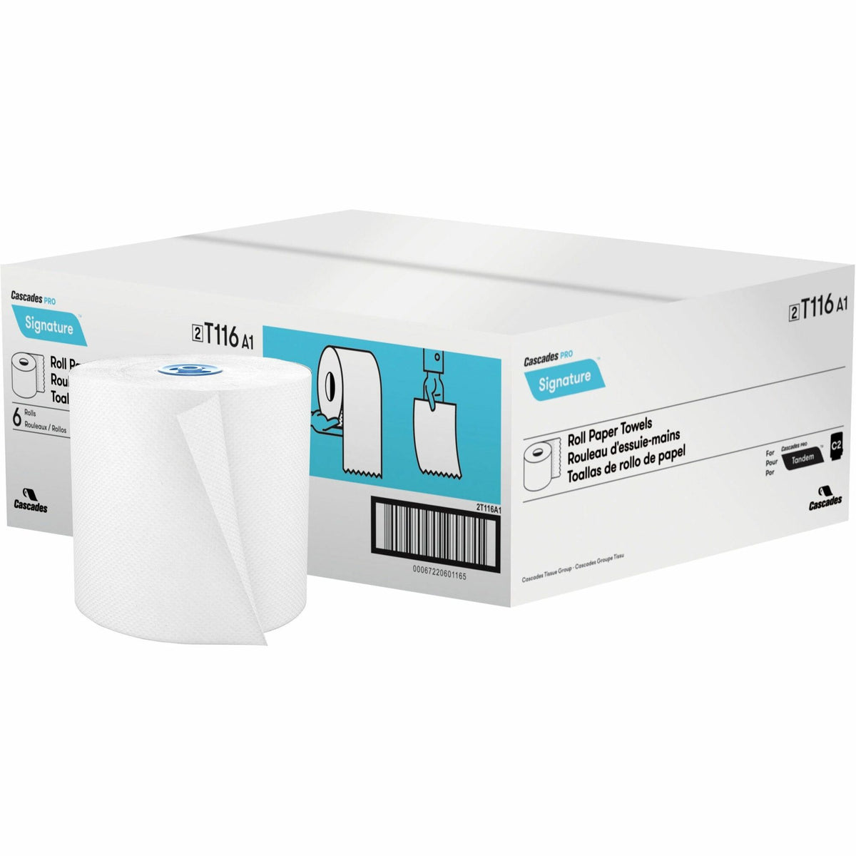 Cascades PRO Signature Hand Towel Roll For Tandem® - 7.50" Width x 775 ft Length - White - Paper - 6 / Carton