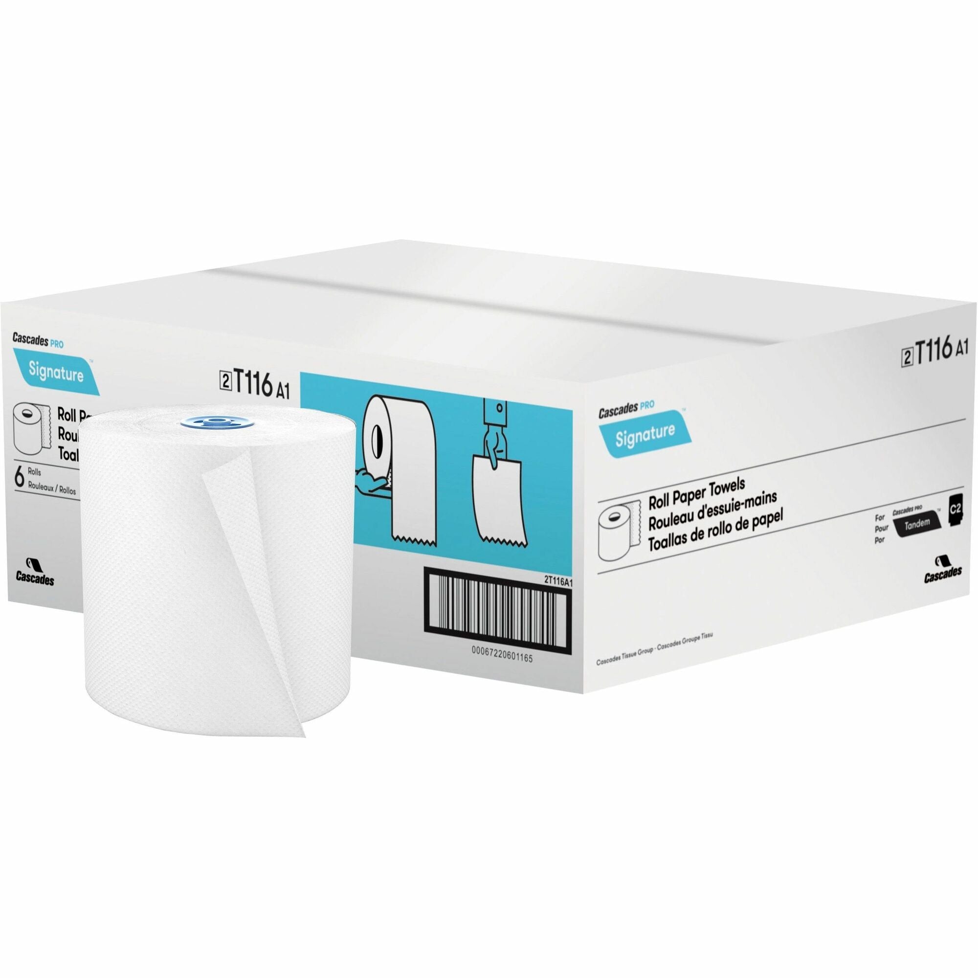 Cascades PRO Signature Hand Towel Roll For Tandem® - 7.50" Width x 775 ft Length - White - Paper - 6 / Carton