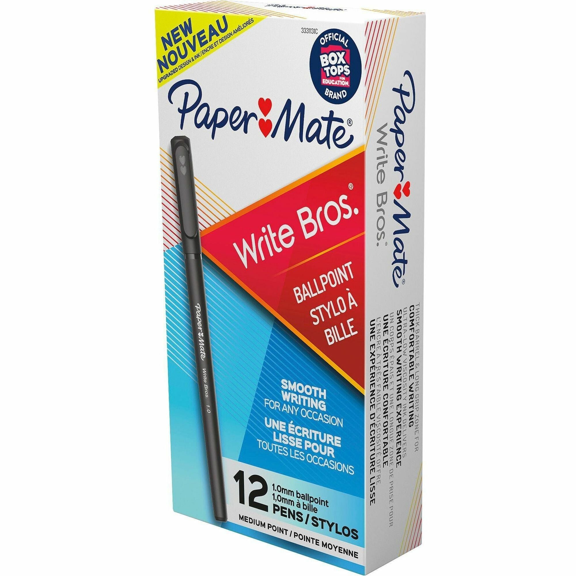 Paper Mate Write Bros. Ballpoint Stick Pens - Medium Pen Point - Black Ink - Black Barrel - 1 Dozen