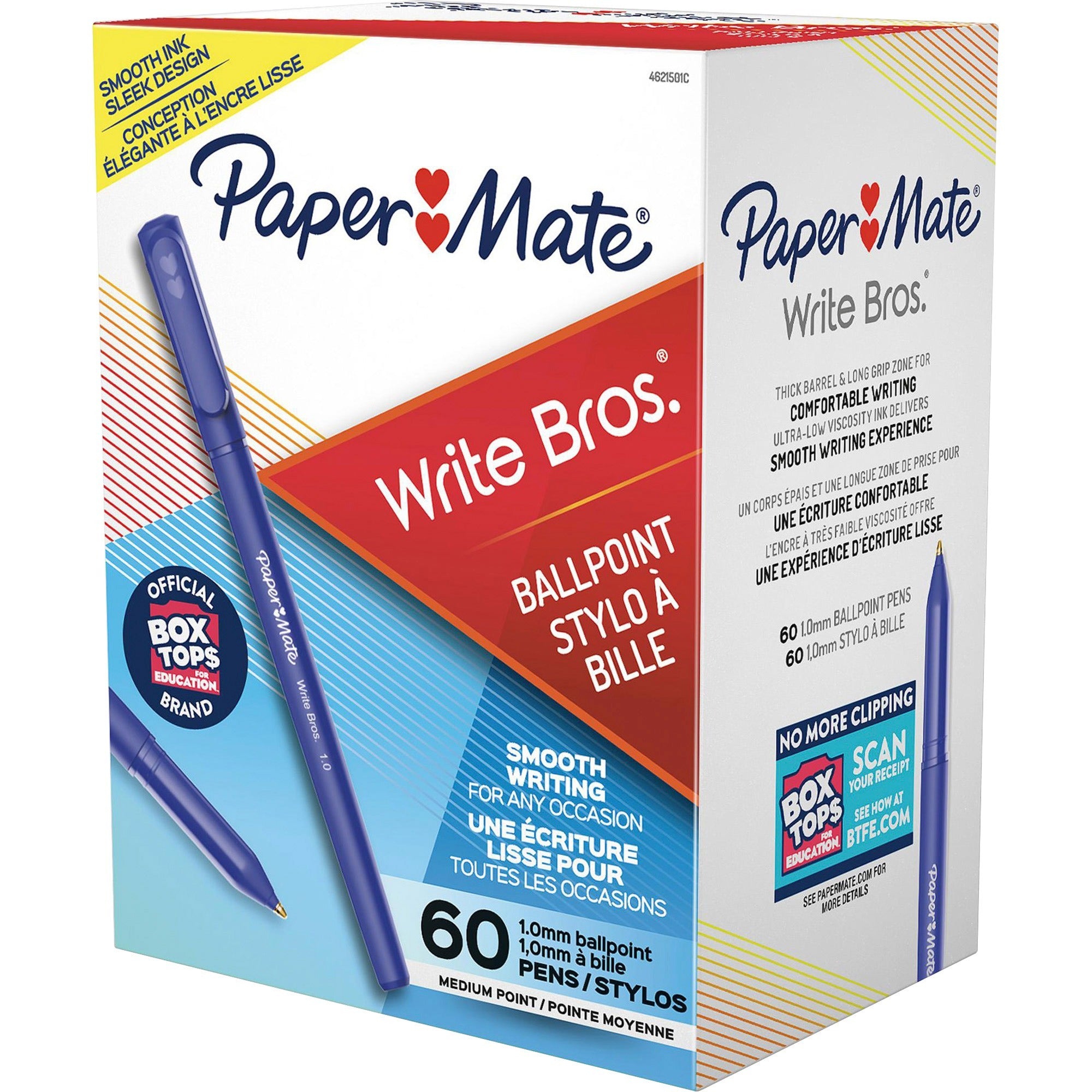 Paper Mate Medium Tip Capped Ball Point Pens - Medium Pen Point - Blue Ink - 60 / Box