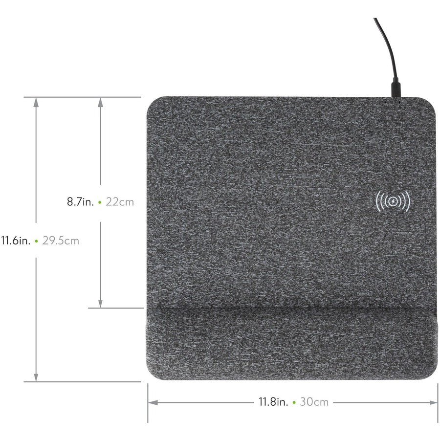 Allsop PowerTrack Plush Wireless Charging Mousepad - (32304) - 1.85" Height x 11.60" Width - Gray - Memory Foam - Mouse - Retail - 1 Each