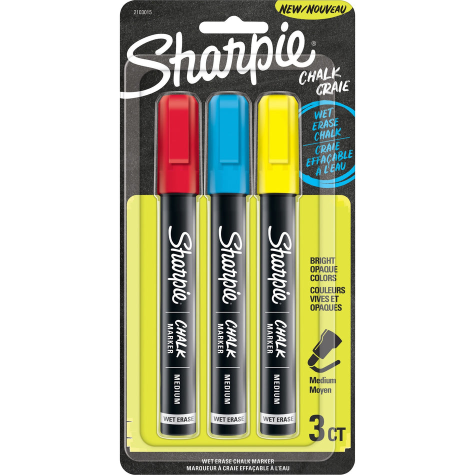 Sharpie Wet Erase Chalk Markers - Medium Marker Point - Red, Blue, Yellow Ink - 3 / Pack