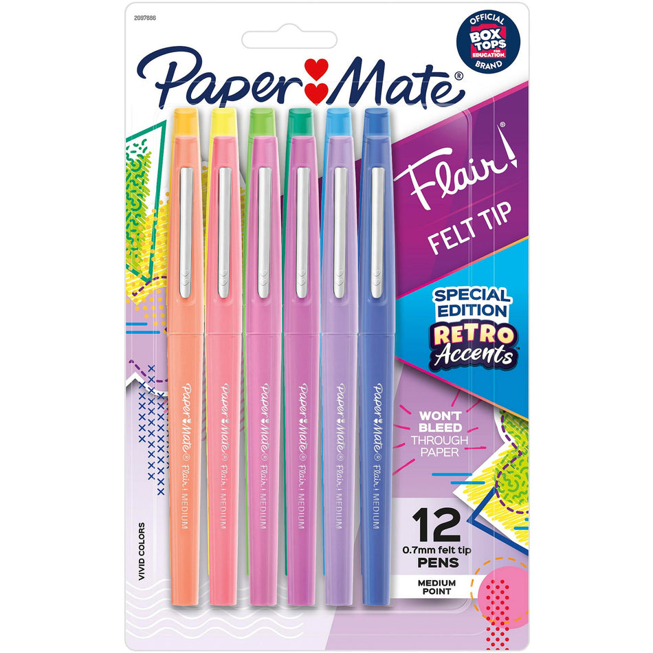 Paper Mate Flair Medium Point Pens - Medium Pen Point - Assorted Ink - Water Based - 12 / Pack