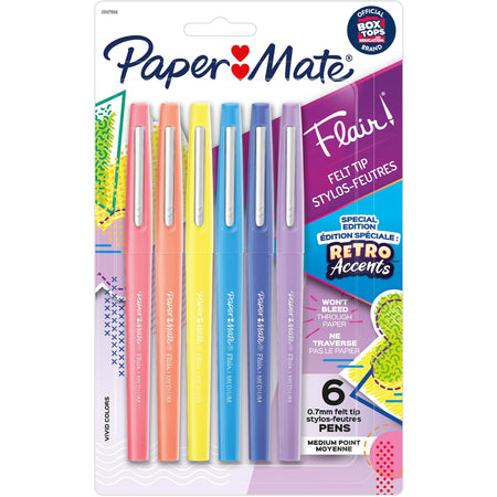 Paper Mate Flair Medium Point Pens - Medium Pen Point - Yellow, Sky Blue, Lilac, Blueberry Bubble Gum, Papaya, Guava Ink - Water Based - 6 / Pack