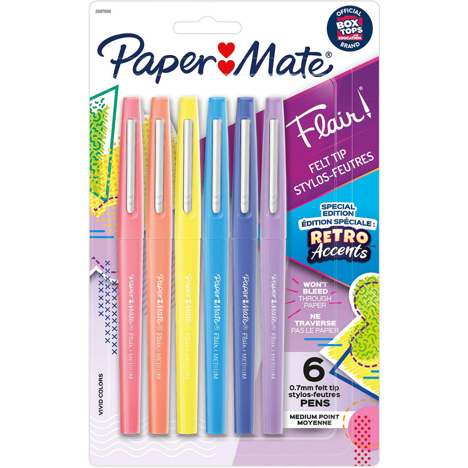 Paper Mate Flair Medium Point Pens - Medium Pen Point - Yellow, Sky Blue, Lilac, Blueberry Bubble Gum, Papaya, Guava Ink - Water Based - 6 / Pack