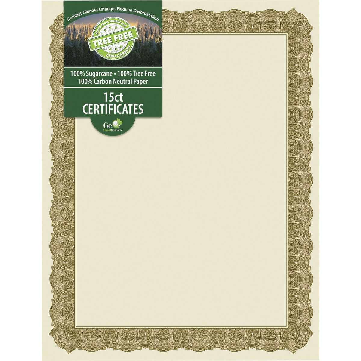 Geographics Tree Free Certificate - 8.5" Width - Multicolor with Gold Border - Sugarcane - 15 / Pack