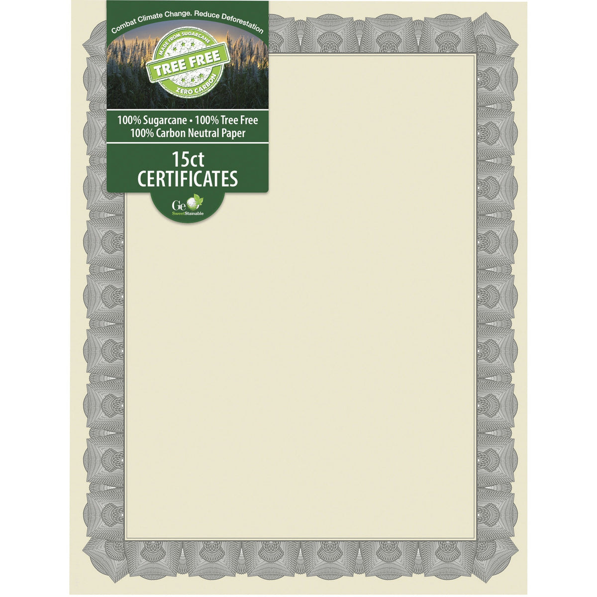 Geographics Tree Free Certificate - 8.5" Width - Multicolor with Silver Border - Sugarcane - 15 / Pack