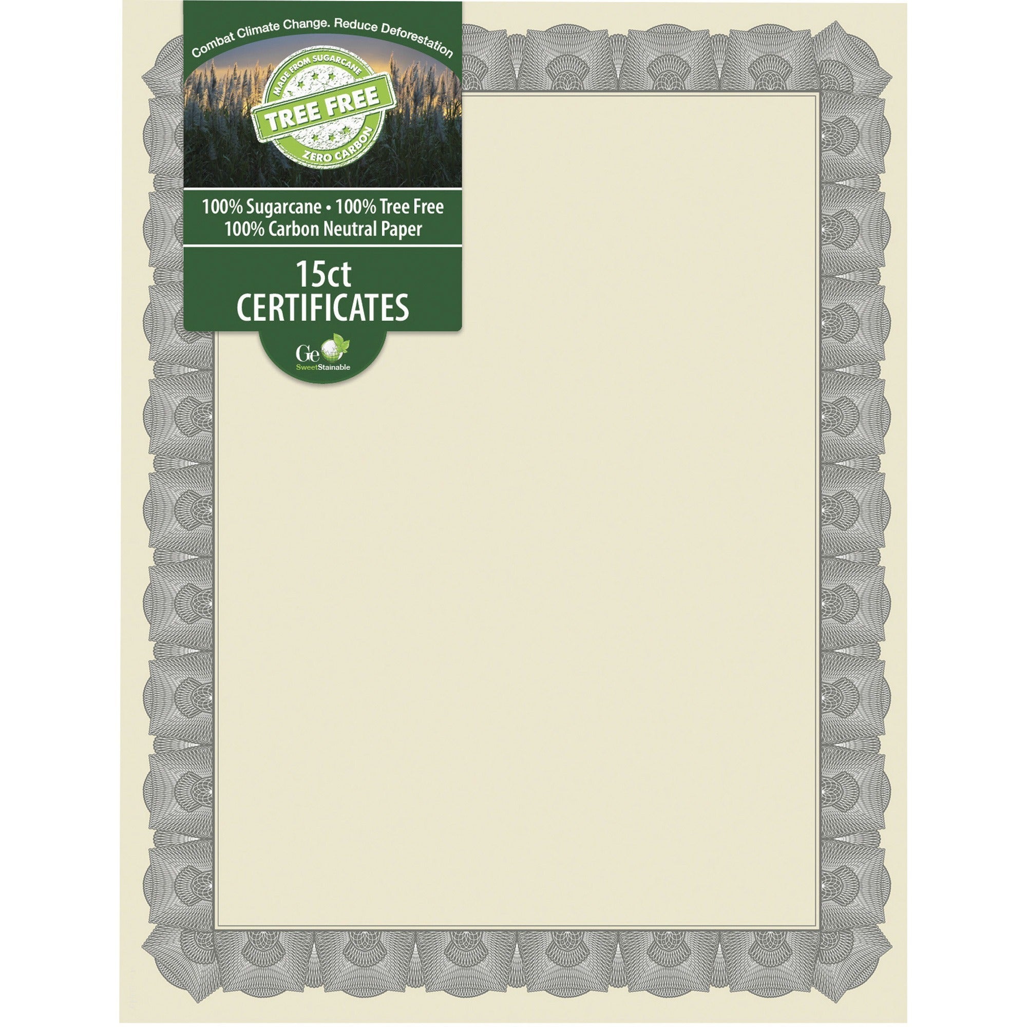 Geographics Tree Free Certificate - 8.5" Width - Multicolor with Silver Border - Sugarcane - 15 / Pack