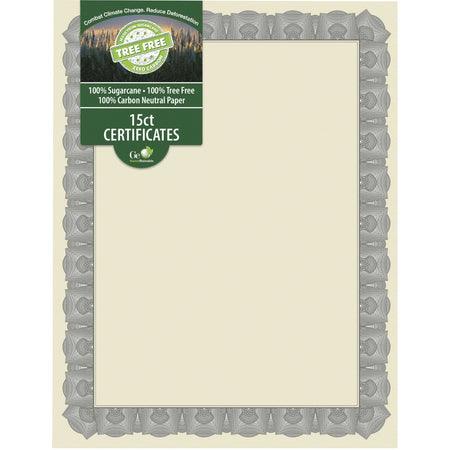 Geographics Tree Free Certificate - 8.5" Width - Multicolor with Silver Border - Sugarcane - 15 / Pack