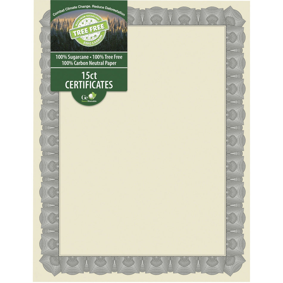 Geographics Tree Free Certificate - 8.5" Width - Multicolor with Silver Border - Sugarcane - 15 / Pack