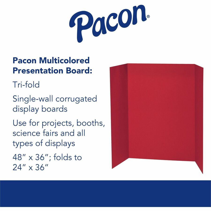 Pacon 140 lb. Watercolor Single Wall Presentation Board - 48" Board Height x 36" Board Width - Red Surface - Tri-fold, Corrugated, Recyclable, Single Ply - 24 / Carton