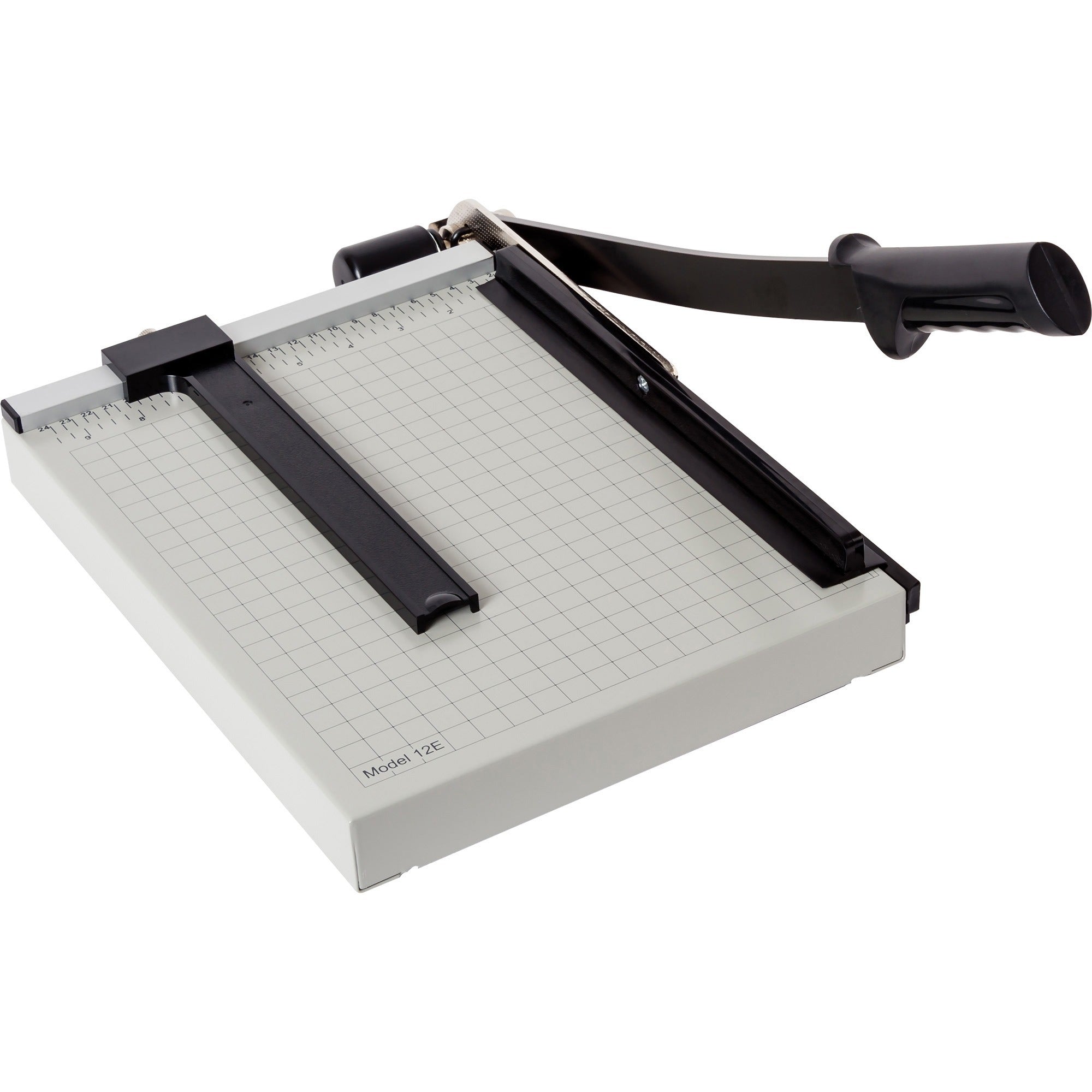 Dahle Vantage 12e Guillotine Paper Trimmer - 15 Sheet Cutting Capacity - 12" Cutting Length - 2.5" Height x 19.8" Width x 10.3" Length - Sturdy, Spring-action Handle, Adjustable Back Stop, Alignment Grid - Metal - Gray - 1 / Carton