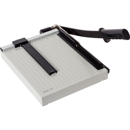 Dahle Vantage 12e Guillotine Paper Trimmer - 15 Sheet Cutting Capacity - 12" Cutting Length - 2.5" Height x 19.8" Width x 10.3" Length - Sturdy, Spring-action Handle, Adjustable Back Stop, Alignment Grid - Metal - Gray - 1 / Carton