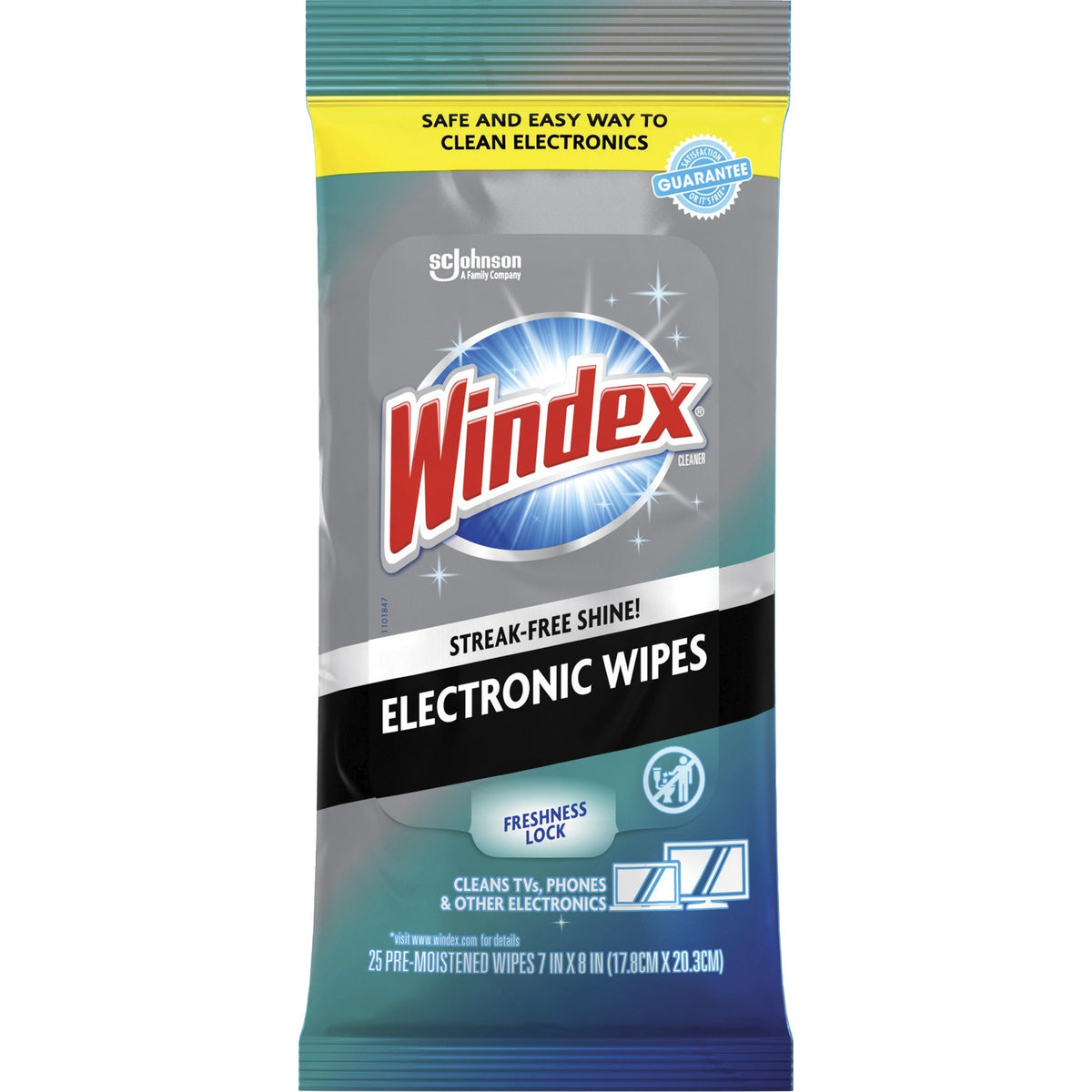 Windex®  Electronic Wipes - For Multipurpose, Multi Surface - Non-drip, Ammonia-free, Pre-moistened, Streak-free, Residue-free, Damage Resistant - White - 25/Packet - 12 / Carton