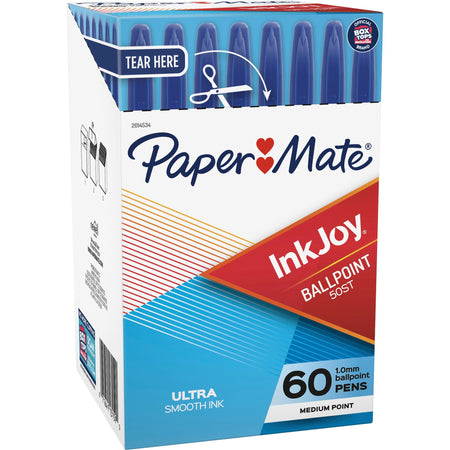 Paper Mate InkJoy Ballpoint Pen - 1 mm Medium, Ultra Smooth Pen Point - Blue Ink - Oil Based - Clear Plastic Barrel - 60 / Box