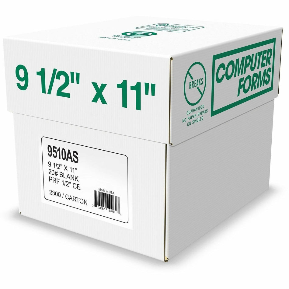 Domtar Continuous Paper - 9 1/2" x 11" - 20 lb Basis Weight - Acid-free, Carbonless, Perforated, Break Resistant, Fade Resistant, Uncoated - White - 1 Case