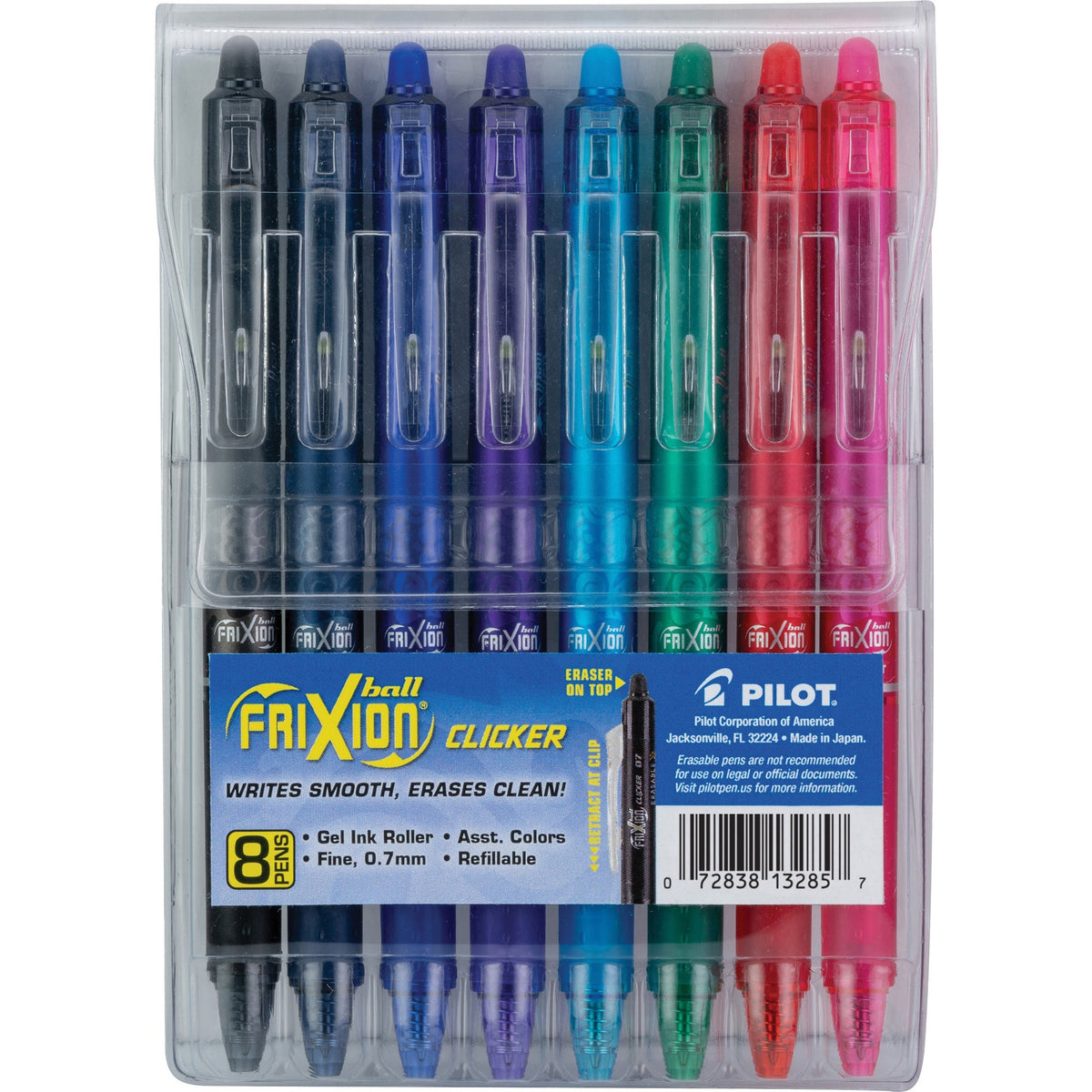 FriXion Erasable Gel Pen - 0.7 mm Fine Pen Point - Retractable - Erasable - Pink, Red, Green, Turquoise, Blue, Purple, Navy, Black Ink - Water Based, Gel-based - Translucent Barrel - 8 / Pack