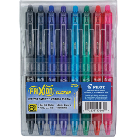 FriXion Erasable Gel Pen - 0.7 mm Fine Pen Point - Retractable - Erasable - Pink, Red, Green, Turquoise, Blue, Purple, Navy, Black Ink - Water Based, Gel-based - Translucent Barrel - 8 / Pack