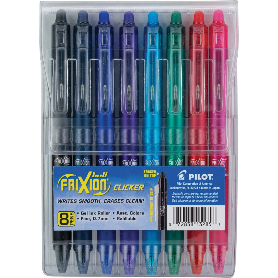 FriXion Erasable Gel Pen - 0.7 mm Fine Pen Point - Retractable - Erasable - Pink, Red, Green, Turquoise, Blue, Purple, Navy, Black Ink - Water Based, Gel-based - Translucent Barrel - 8 / Pack