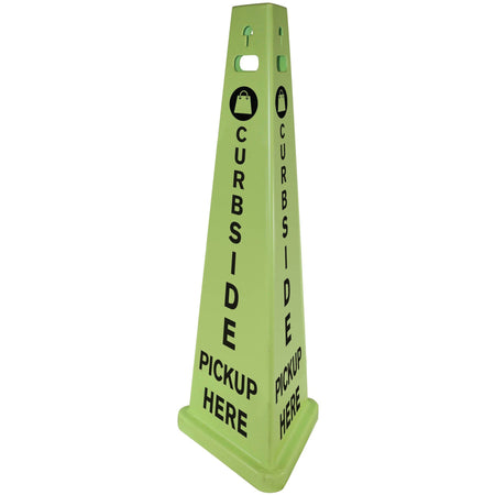 Impact TriVu 3-sided Curbside Pickup Safety Sign - Print/Message "Curbside Pickup Here" - 14.8" Width x 40" Height x 14.8" Depth - Cone Shape - Three-sided, UV Protected - Plastic - Fluorescent Yellow - 3 / Carton