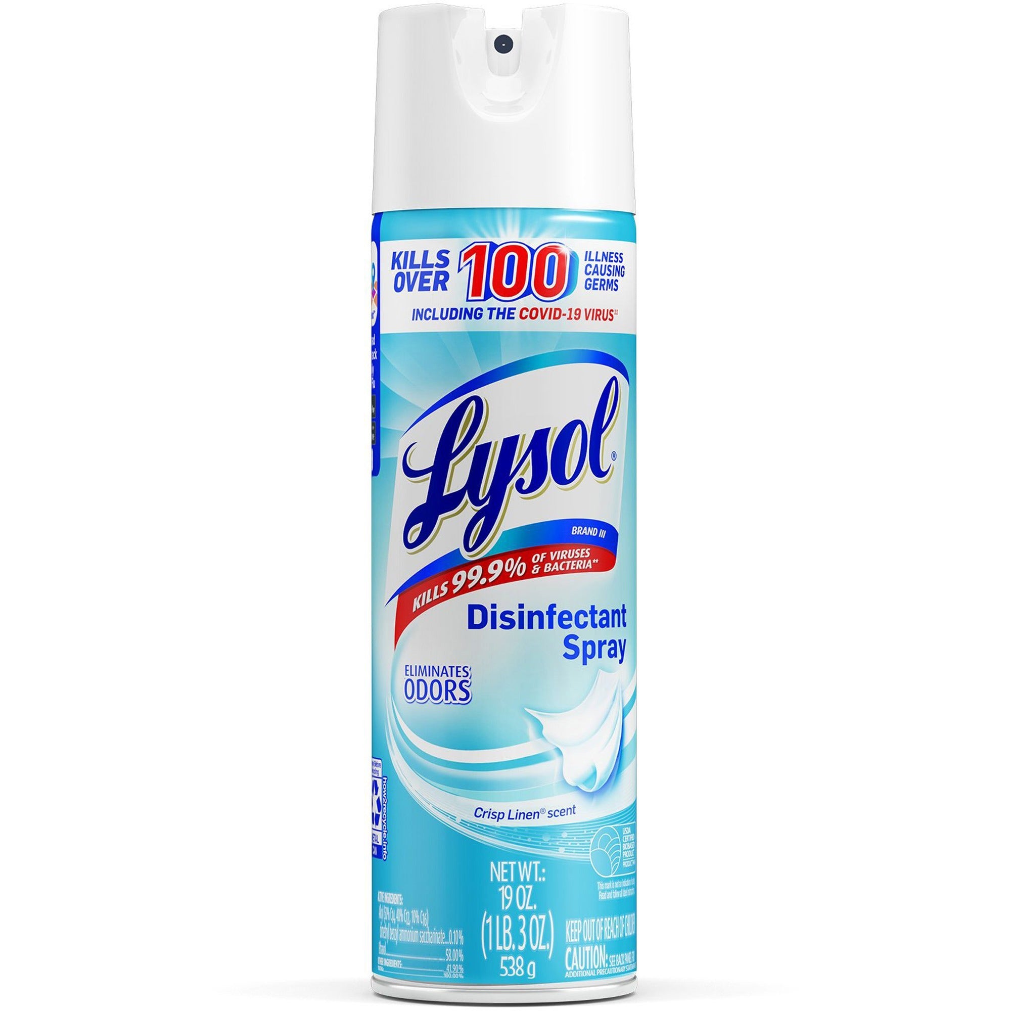 Lysol Disinfectant - For Multi Surface - Ready-To-Use - Spray, Aerosol - 19 fl oz (0.6 quart) - Crisp Linen Scent - Recommended For: Bacteria Remover - Easy to Use, Antibacterial, Antimicrobial, Disinfectant, No-rinse, Phenol-free - Clear - 1 Each