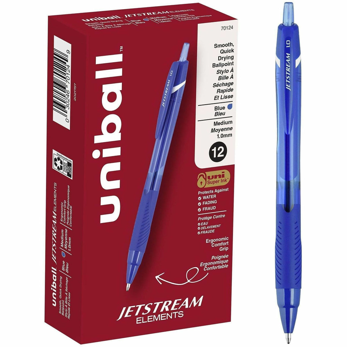 uniball&#8482; Jetstream Elements Ballpoint Pen - 1 mm Medium Pen Point - Blue Ink - Gel-based - 1 Dozen