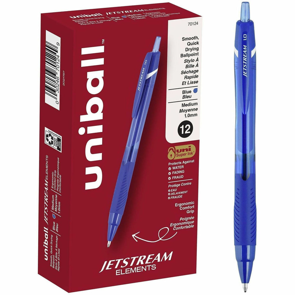 uniball&#8482; Jetstream Elements Ballpoint Pen - 1 mm Medium Pen Point - Blue Ink - Gel-based - 1 Dozen