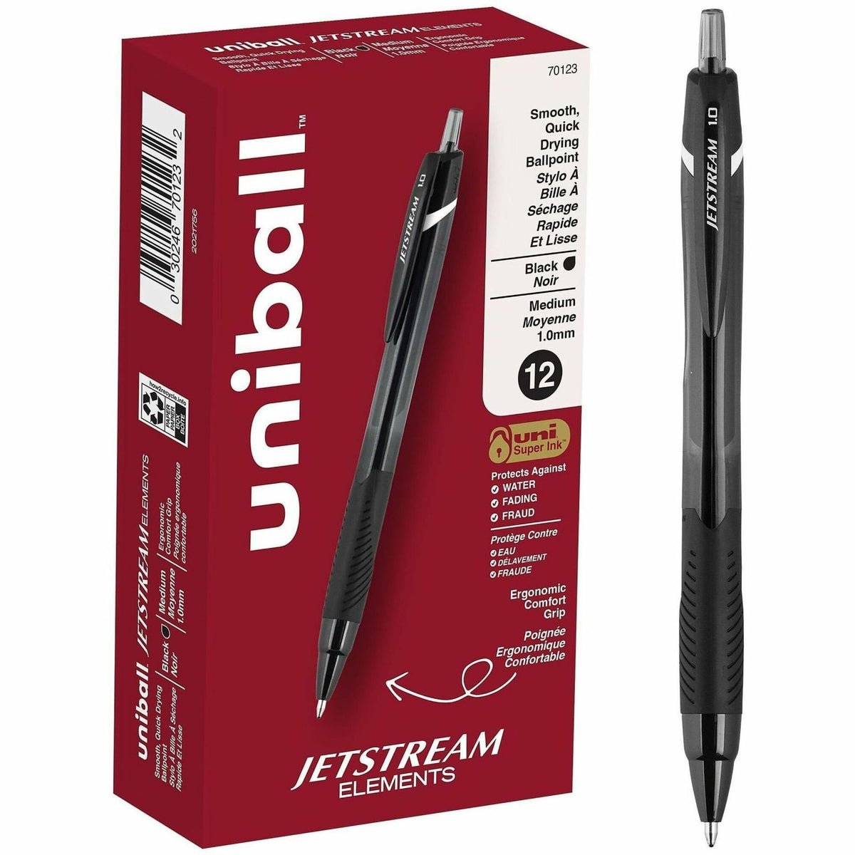 uniball&#8482; Jetstream Elements Ballpoint Pen - 1 mm Medium Pen Point - Black Ink - Gel-based - 1 Dozen