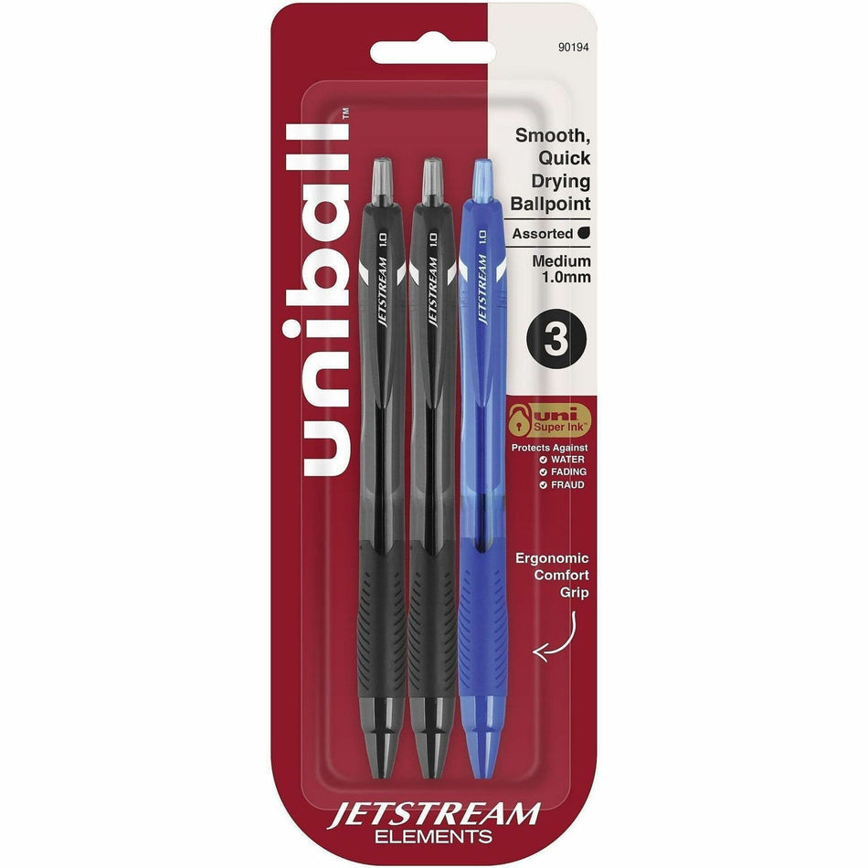 uniball&#8482; Jetstream Elements Ballpoint Pen - 1 mm Medium Pen Point - Assorted Ink - Gel-based - 3 / Pack