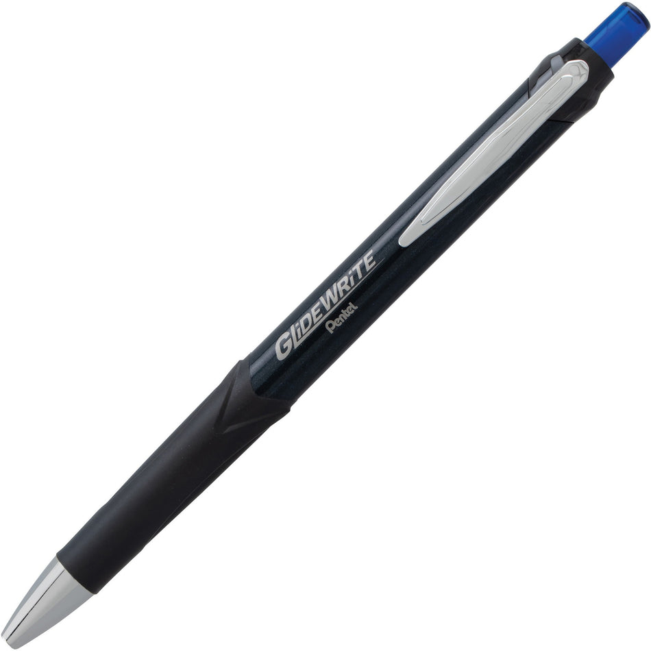 Pentel GlideWrite Signature Gel Ballpoint Pen - 1 mm Pen Point - Blue Ink - Gel-based - Black Barrel - 1 Dozen