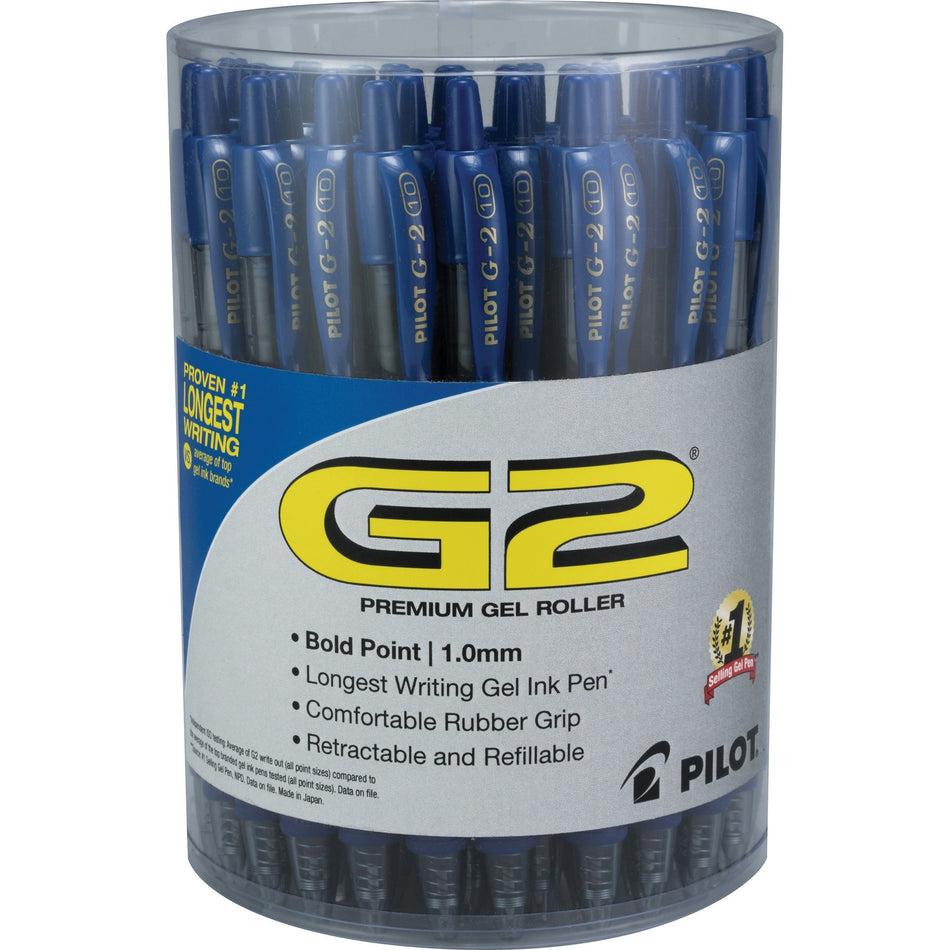 G2 1.0mm Gel Pens - 1 mm Bold Pen Point - Refillable - Retractable - Blue Ink - Gel-based - Clear Barrel - 36 / Pack